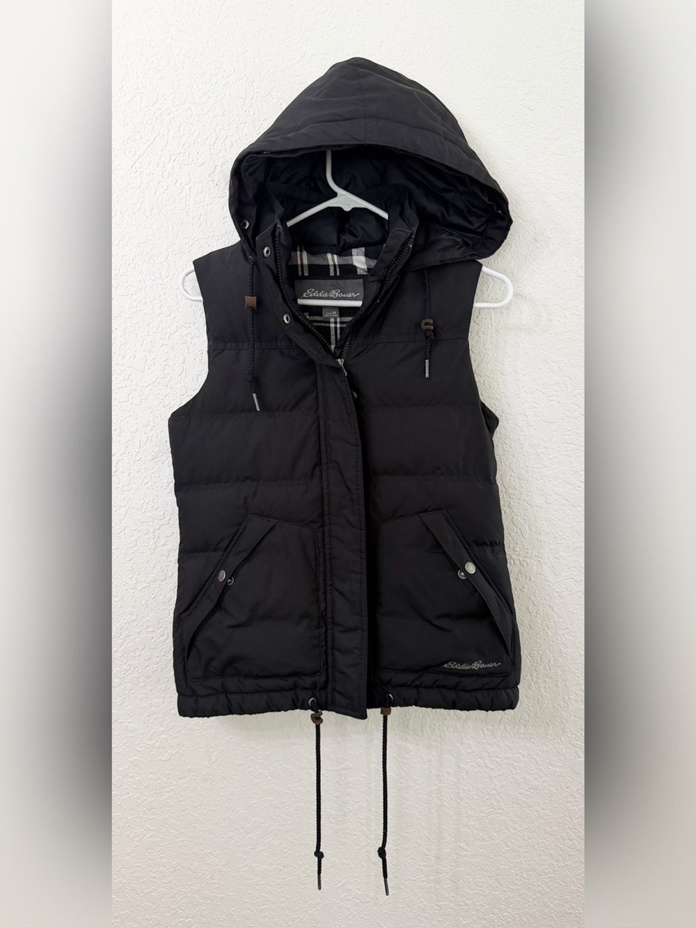 Eddie Bauer Black Hooded Down Puffer Vest Size XS